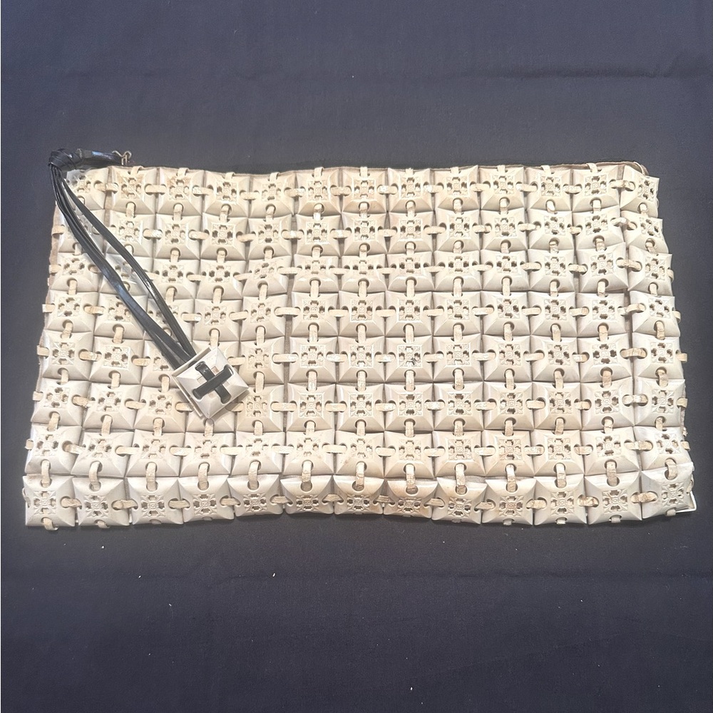 Vintage 1940’s Cream Clutch with Black Strap